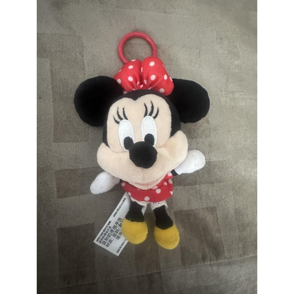 Disney Parks Minnie Mouse Red Polka Dot Dress Mini Plush Clip Keychain Toy